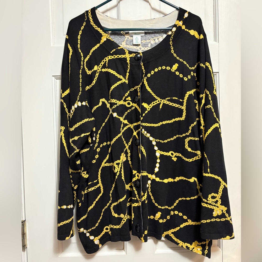Laura Ashley Blouse Silk Black and Gold Top size 3X